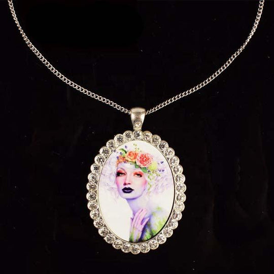 Silver Oval Shape Sublimation Pendant With Rhinestones - 4everKeepsakes 