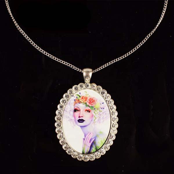 Silver Oval Shape Sublimation Pendant With Rhinestones - 4everKeepsakes 